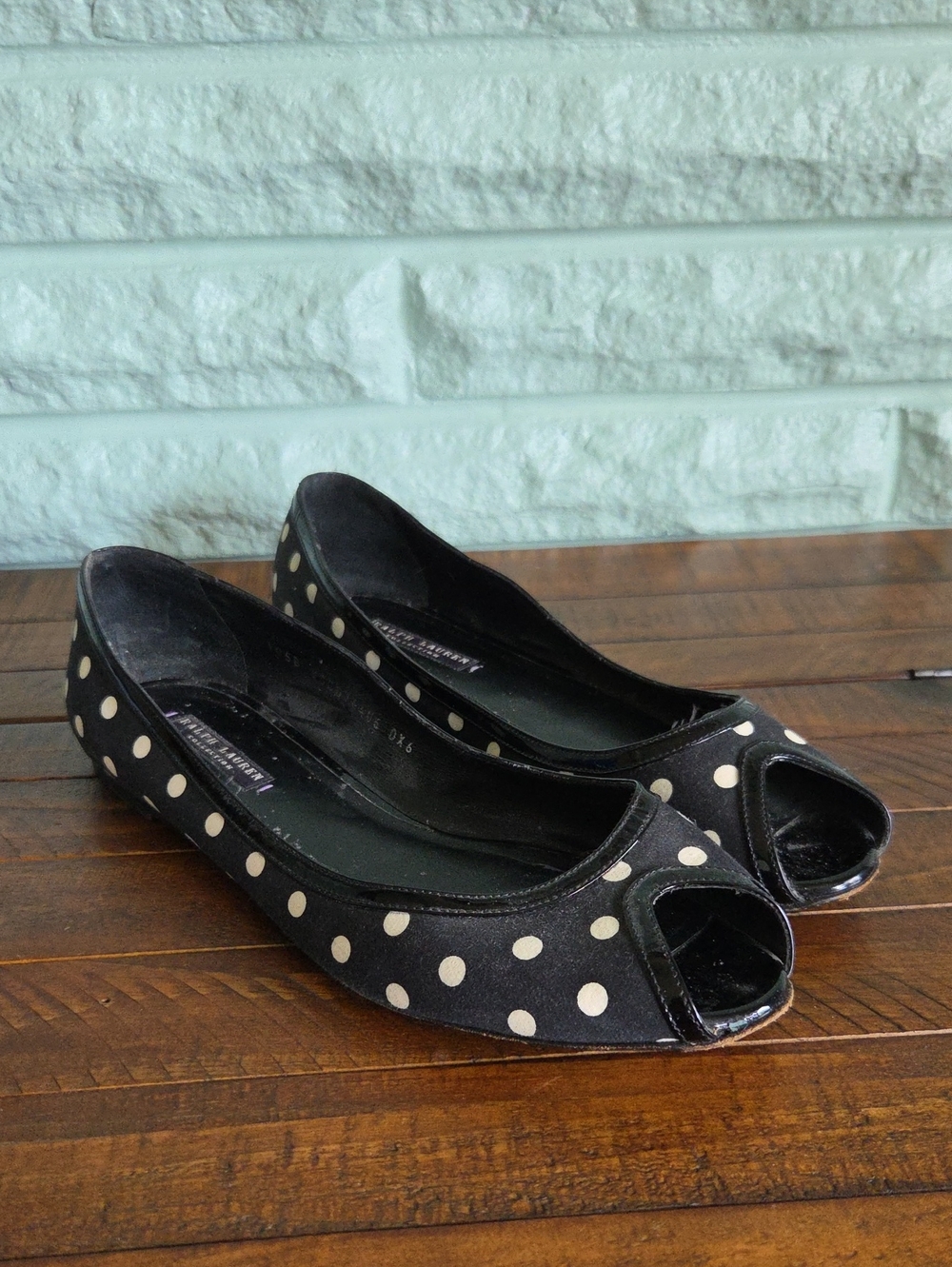 Ralph Lauren Purple Label Black Polka Dot Peep-Toe Women's Flats Size 10.5